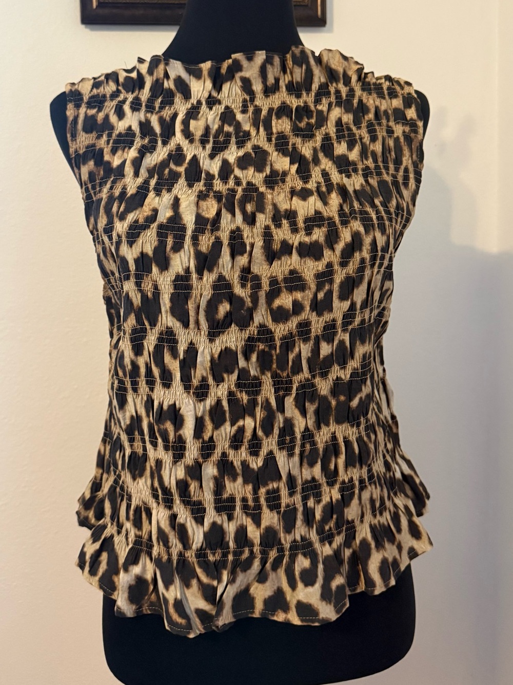 Animal Print Smocked Ruffle Top – Size M – NWT
